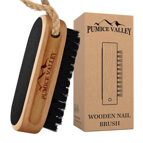 Wooden Cleaning Finger Nail Brush with Nylon Charcoal Bristles - Emery Surface - Picture 1 of 7